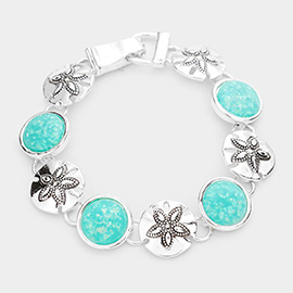 Sea Glass Embossed Metal Sand Dollar Magnetic Link Bracelet