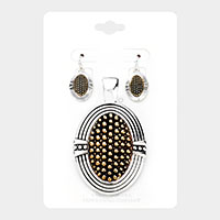 Embossed Dot Stripe Oval Metal Magnetic Pendant Set