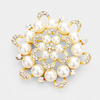 Round Crystal Pearl Flower Pin Brooch