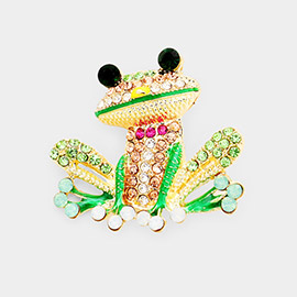 Rhinestone Pave Frog Pin Brooch