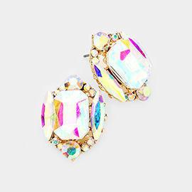 Emerald Cut Stone Accented Stud Evening Earrings