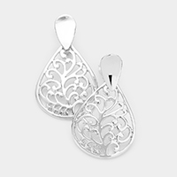 Filigree Metal Teardrop Clip on Earrings