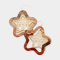 Faux Leather Moroccan Filigree Star Dangle Earrings