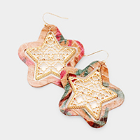 Faux Leather Moroccan Filigree Star Dangle Earrings