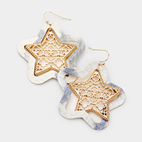 Faux Leather Moroccan Filigree Star Dangle Earrings