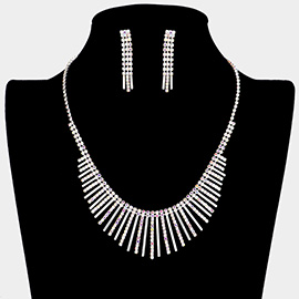 Pave Crystal Rhinestone Bar Metal Bar Fringe Necklace