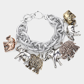 Aztec Elephant Multi Charm Toggle Bracelet