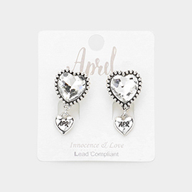 April - Birthstone Heart Dangle Clip On Earrings