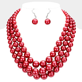 Triple Strand Pearl Chunky Necklace