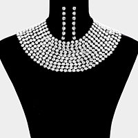 Glass Crystal Statement Bib Evening Necklace