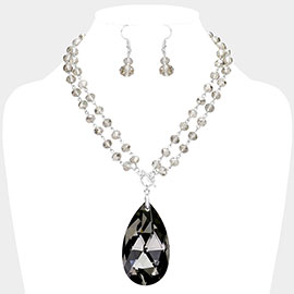 Teardrop Glass Crystal Clear Bead Function Necklace