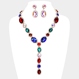 Glass Crystal Rhinestone Y Evening Necklace