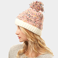 Multi Color Sprinkles Pom Pom Beanie Hat