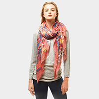 Multi Color Leaves Print Oblong Scarf