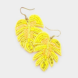 Felt Back Leaf Beaded Dangle Earrings