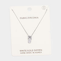 White Gold Dipped CZ Flip Flop Pendant Necklace