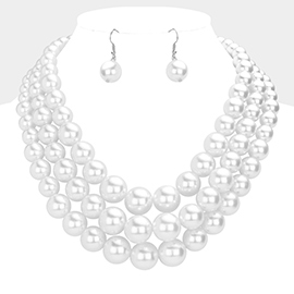 Triple Strand Pearl Chunky Necklace