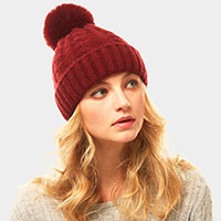 Cable Knit Pom Pom Solid Beanie Hat 