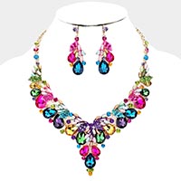 Teardrop Glass Crystal Pearl Vine Evening Necklace 