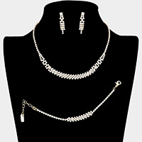 3PCS - Rhinestone Crystal Pave Necklace Jewelry Set