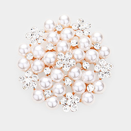 Pearl Crystal Floral Pin Brooch