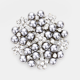 Pearl Crystal Floral Pin Brooch