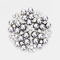 Pearl Crystal Floral Pin Brooch