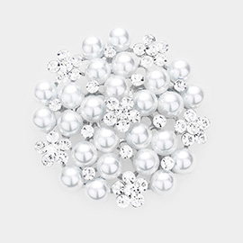 Pearl Crystal Floral Pin Brooch