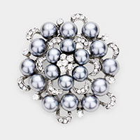 Pearl Crystal Flower Pin Brooch