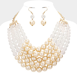 Chunky Multi Strand Pearl Bib Necklace