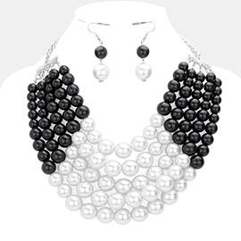 Chunky Multi Strand Pearl Bib Necklace