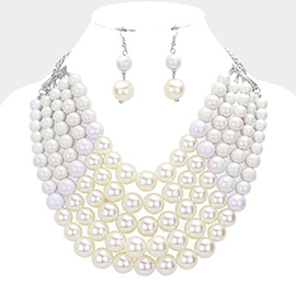 Chunky Multi Strand Pearl Bib Necklace