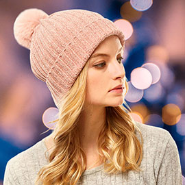 Solid Chenille Pom Pom Beanie Hat