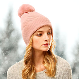 Solid Earflap Knit Pom Pom Beanie Hat