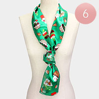 6PCS - Silk Feel Cute Christmas Pattern Print Scarf