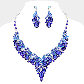 Teardrop Glass Crystal Vine Collar Evening Necklace