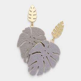 Metal Back Felt Leaf Dangle Earrings