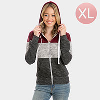 Color Block Zip Up Hoodies Sweater