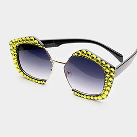 Crystal Embellished Detail Pentagon Sunglasses