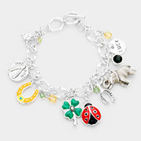 Enamel Luck Multi Charm Charm Toggle Bracelet 