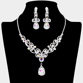 Teardrop Crystal Rhinestone Vine Drop Collar Necklace