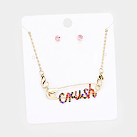 Crush Rhinestone Pave Safety Pin Pendant Necklace 