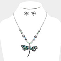 Abalone Dragonfly Beaded Necklace