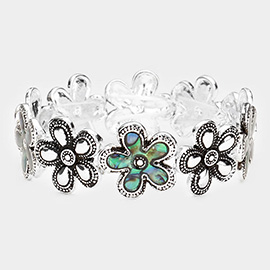 Abalone Flower Antique Metal Stretch Bracelet