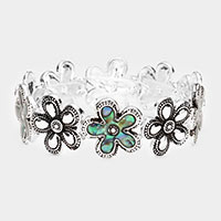 Abalone Flower Antique Metal Stretch Bracelet