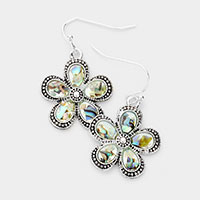 Antique Sliver Abalone Flower Dangle Earrings