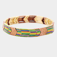 Colorful Multi Pattern Metal Stretch Bracelet 