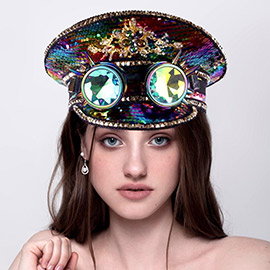 Steampunk Goggle Sequin Captain Rave Hat