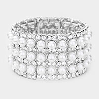 Pearl Rhinestone Crystal Stretch Evening Bracelet