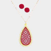 Filigree Rhinestone Pave Teardrop Pendant Necklace